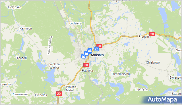 mapa Miastko powiat bytowski, Miastko powiat bytowski na mapie Targeo