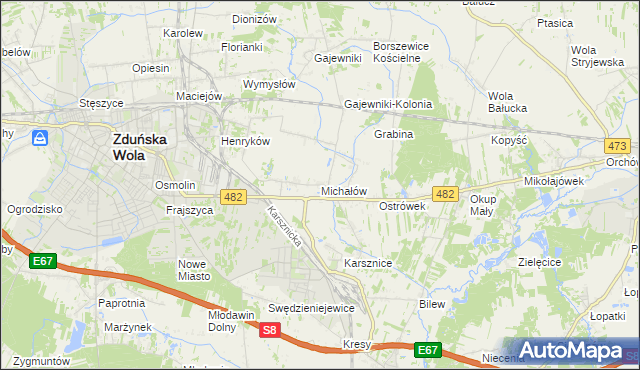 mapa Michałów gmina Zduńska Wola, Michałów gmina Zduńska Wola na mapie Targeo