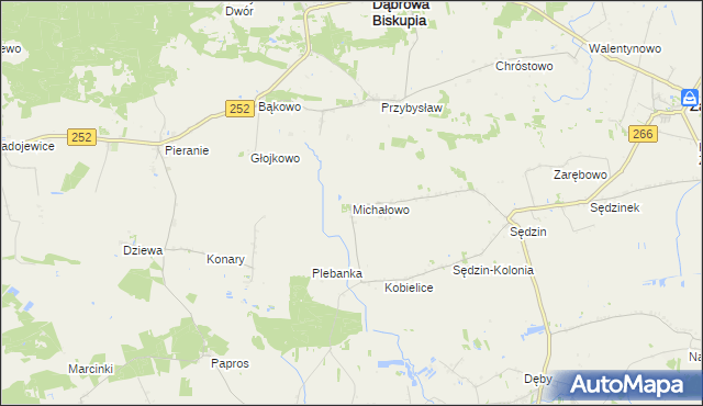mapa Michałowo gmina Zakrzewo, Michałowo gmina Zakrzewo na mapie Targeo