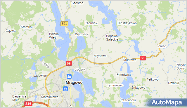 mapa Młynowo gmina Mrągowo, Młynowo gmina Mrągowo na mapie Targeo