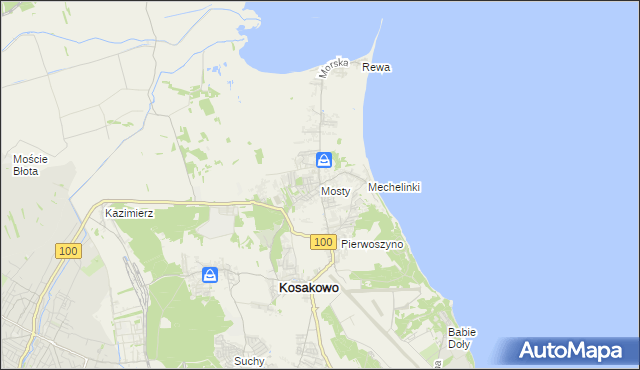 mapa Mosty gmina Kosakowo, Mosty gmina Kosakowo na mapie Targeo