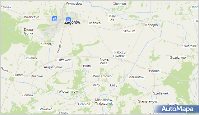 mapa Nowa Wieś gmina Zagórów, Nowa Wieś gmina Zagórów na mapie Targeo