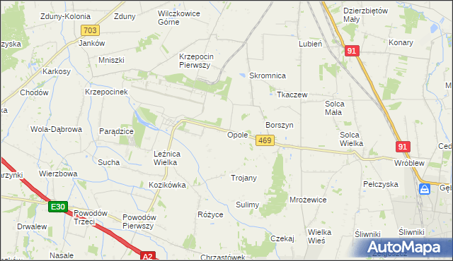 mapa Opole gmina Parzęczew, Opole gmina Parzęczew na mapie Targeo