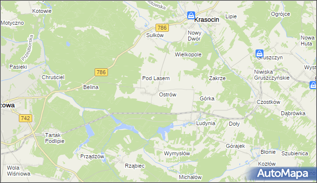 mapa Ostrów gmina Krasocin, Ostrów gmina Krasocin na mapie Targeo