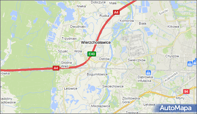 mapa Ostrów gmina Wierzchosławice, Ostrów gmina Wierzchosławice na mapie Targeo