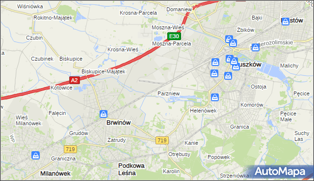 mapa Parzniew, Parzniew na mapie Targeo