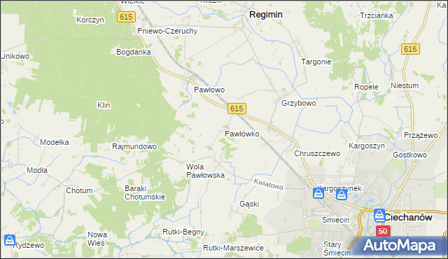 mapa Pawłówko gmina Regimin, Pawłówko gmina Regimin na mapie Targeo