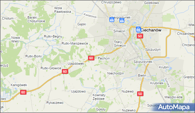 mapa Pęchcin, Pęchcin na mapie Targeo