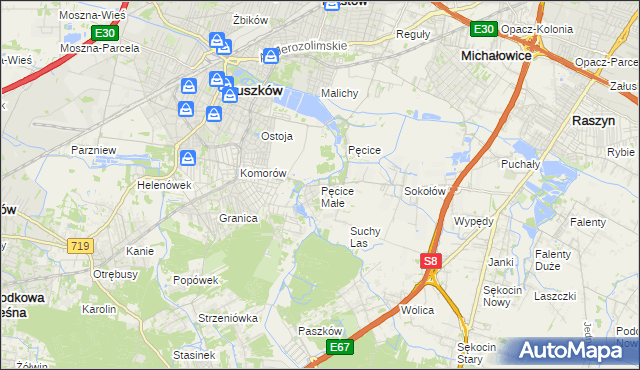 mapa Pęcice Małe, Pęcice Małe na mapie Targeo