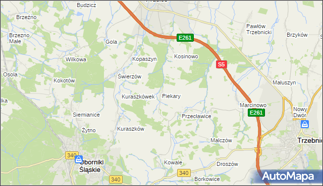 mapa Piekary gmina Oborniki Śląskie, Piekary gmina Oborniki Śląskie na mapie Targeo