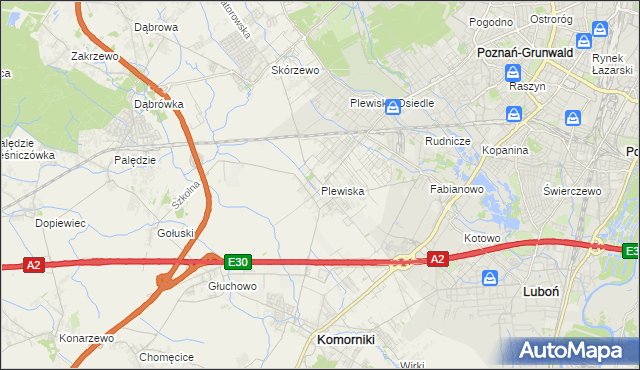 mapa Plewiska gmina Komorniki, Plewiska gmina Komorniki na mapie Targeo