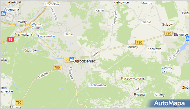 mapa Podzamcze gmina Ogrodzieniec, Podzamcze gmina Ogrodzieniec na mapie Targeo