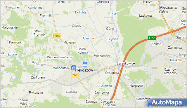 mapa Podzamcze gmina Piekoszów, Podzamcze gmina Piekoszów na mapie Targeo