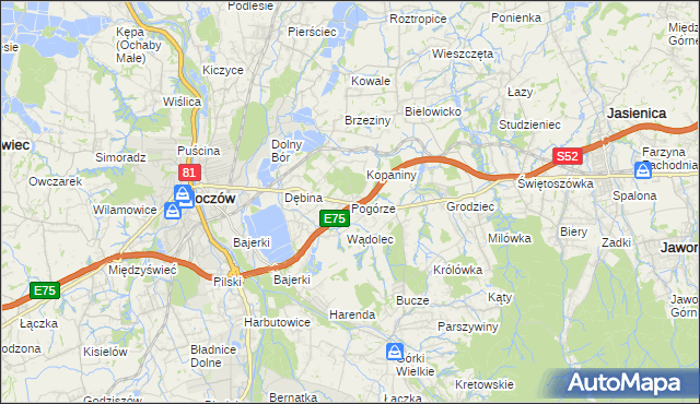mapa Pogórze gmina Skoczów, Pogórze gmina Skoczów na mapie Targeo