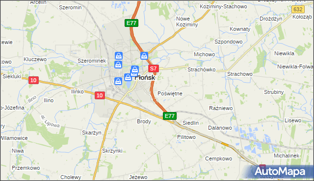 mapa Poświętne gmina Płońsk, Poświętne gmina Płońsk na mapie Targeo