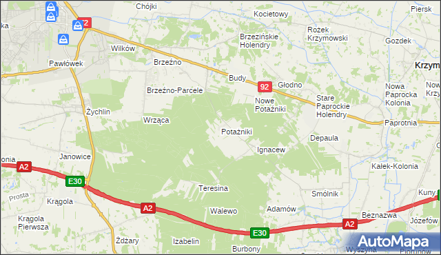 mapa Potażniki, Potażniki na mapie Targeo