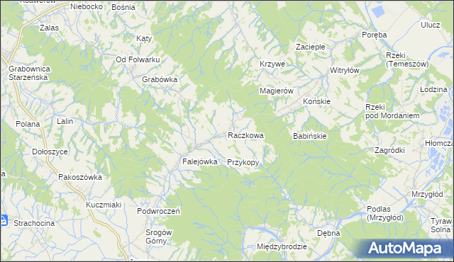 mapa Raczkowa gmina Sanok, Raczkowa gmina Sanok na mapie Targeo