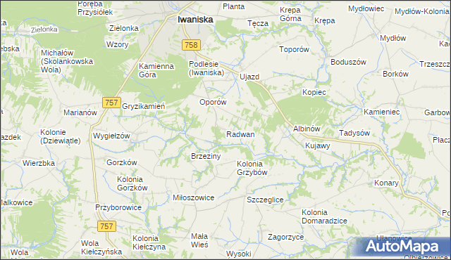 mapa Radwan gmina Iwaniska, Radwan gmina Iwaniska na mapie Targeo