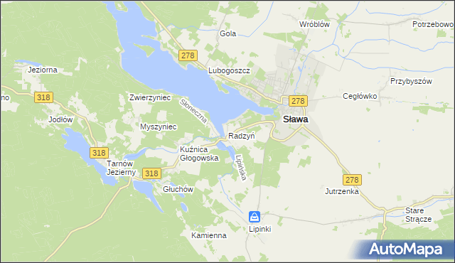 mapa Radzyń gmina Sława, Radzyń gmina Sława na mapie Targeo
