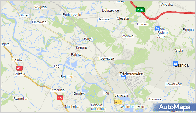 mapa Rozwadza, Rozwadza na mapie Targeo