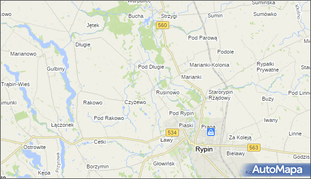 mapa Rusinowo gmina Rypin, Rusinowo gmina Rypin na mapie Targeo
