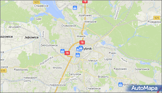 mapa Rybnika, Rybnik na mapie Targeo