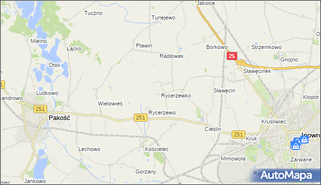 mapa Rycerzewko gmina Pakość, Rycerzewko gmina Pakość na mapie Targeo