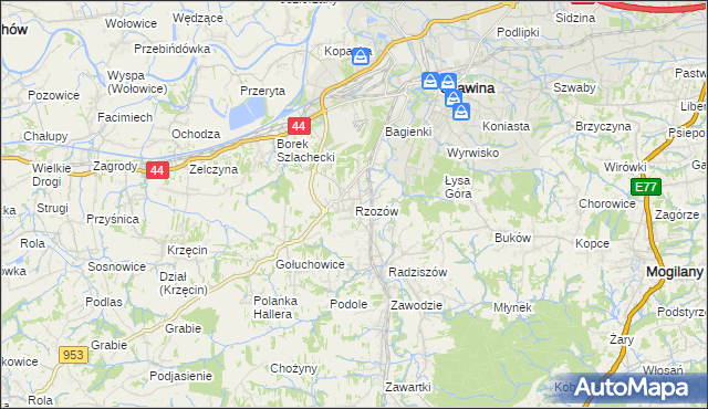 mapa Rzozów, Rzozów na mapie Targeo