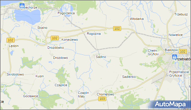 mapa Sadlno gmina Trzebiatów, Sadlno gmina Trzebiatów na mapie Targeo