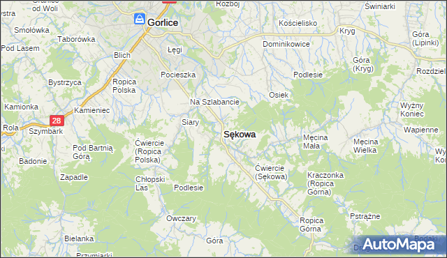 mapa Sękowa, Sękowa na mapie Targeo