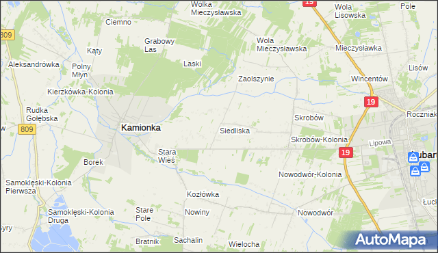 mapa Siedliska gmina Kamionka, Siedliska gmina Kamionka na mapie Targeo