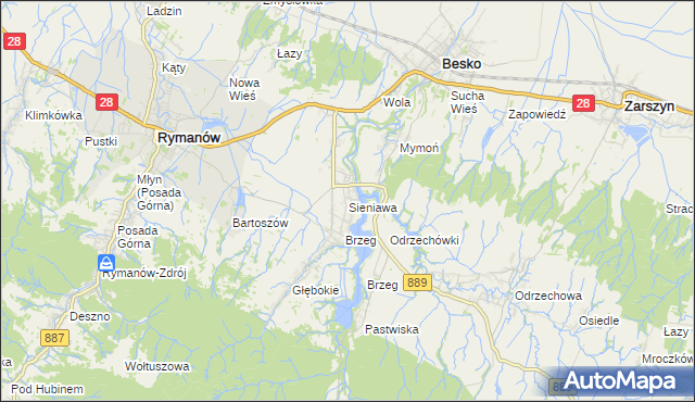 mapa Sieniawa gmina Rymanów, Sieniawa gmina Rymanów na mapie Targeo