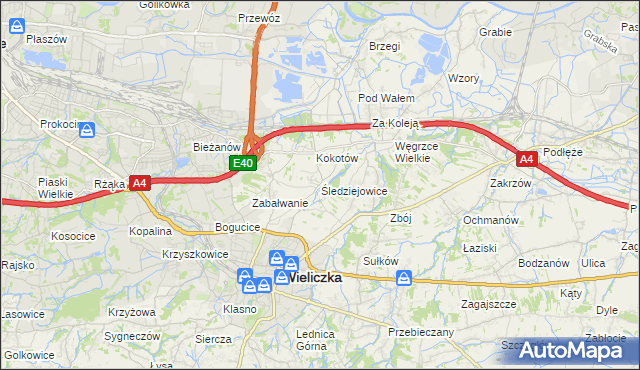 mapa Śledziejowice, Śledziejowice na mapie Targeo