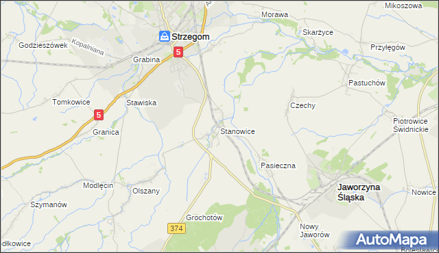 mapa Stanowice gmina Strzegom, Stanowice gmina Strzegom na mapie Targeo