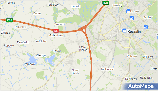 mapa Stare Bielice gmina Biesiekierz, Stare Bielice gmina Biesiekierz na mapie Targeo
