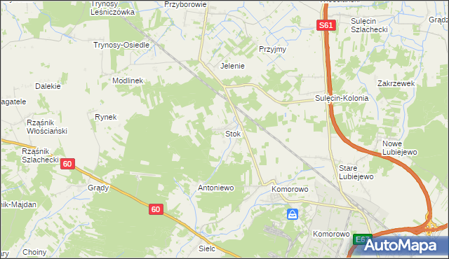 mapa Stok gmina Ostrów Mazowiecka, Stok gmina Ostrów Mazowiecka na mapie Targeo