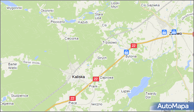 mapa Strych gmina Kaliska, Strych gmina Kaliska na mapie Targeo