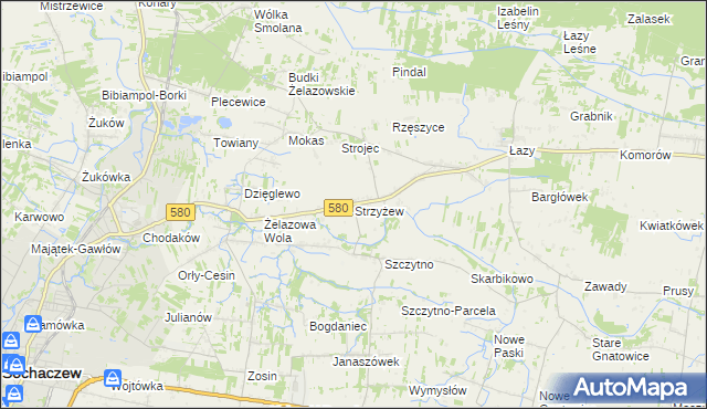 mapa Strzyżew gmina Kampinos, Strzyżew gmina Kampinos na mapie Targeo