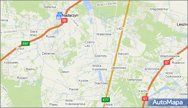 mapa Szamoty gmina Nadarzyn, Szamoty gmina Nadarzyn na mapie Targeo