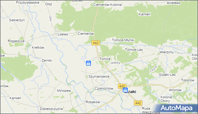 mapa Tomice gmina Gizałki, Tomice gmina Gizałki na mapie Targeo