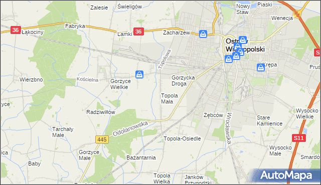 mapa Topola Mała, Topola Mała na mapie Targeo