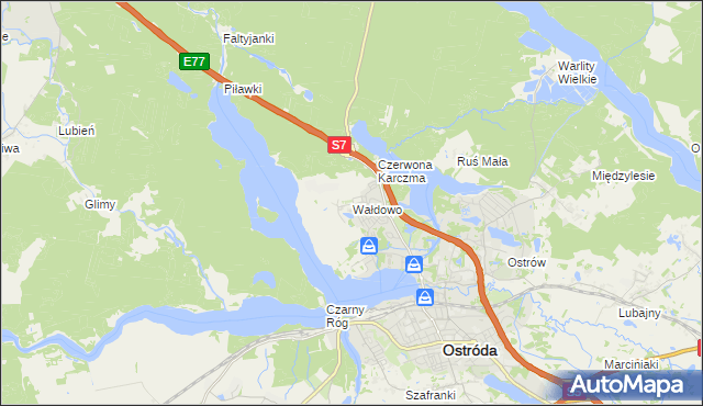 mapa Wałdowo gmina Ostróda, Wałdowo gmina Ostróda na mapie Targeo