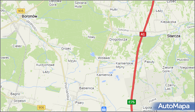 mapa Widawa gmina Woźniki, Widawa gmina Woźniki na mapie Targeo