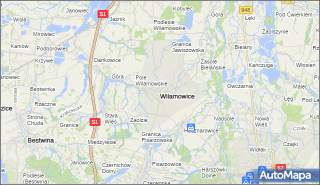 mapa Wilamowice powiat bielski, Wilamowice powiat bielski na mapie Targeo