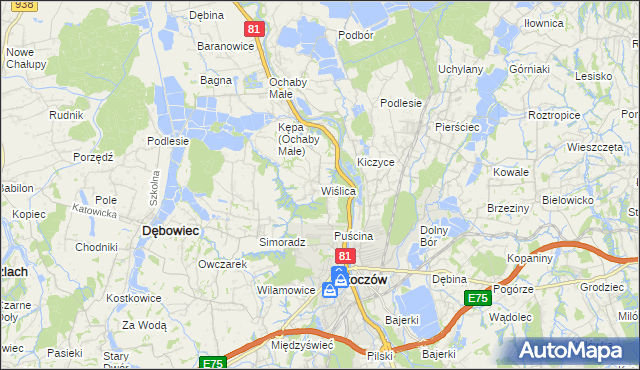 mapa Wiślica gmina Skoczów, Wiślica gmina Skoczów na mapie Targeo