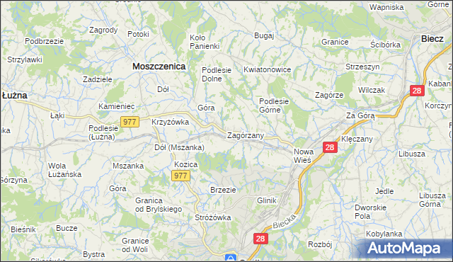 mapa Zagórzany gmina Gorlice, Zagórzany gmina Gorlice na mapie Targeo