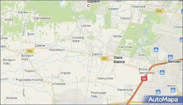 mapa Zielonki gmina Stare Babice, Zielonki gmina Stare Babice na mapie Targeo