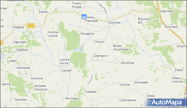 mapa Ziemięcin gmina Goszczanów, Ziemięcin gmina Goszczanów na mapie Targeo