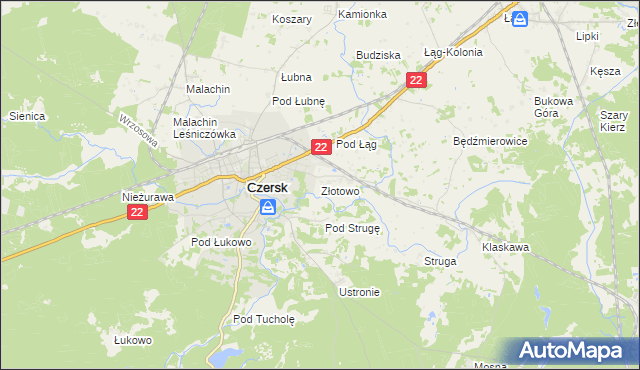 mapa Złotowo gmina Czersk, Złotowo gmina Czersk na mapie Targeo