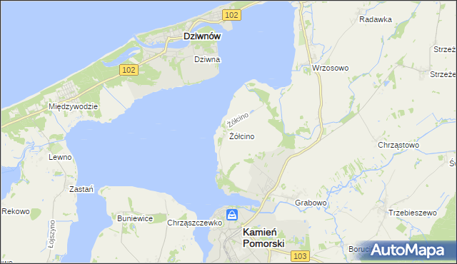 mapa Żółcino, Żółcino na mapie Targeo